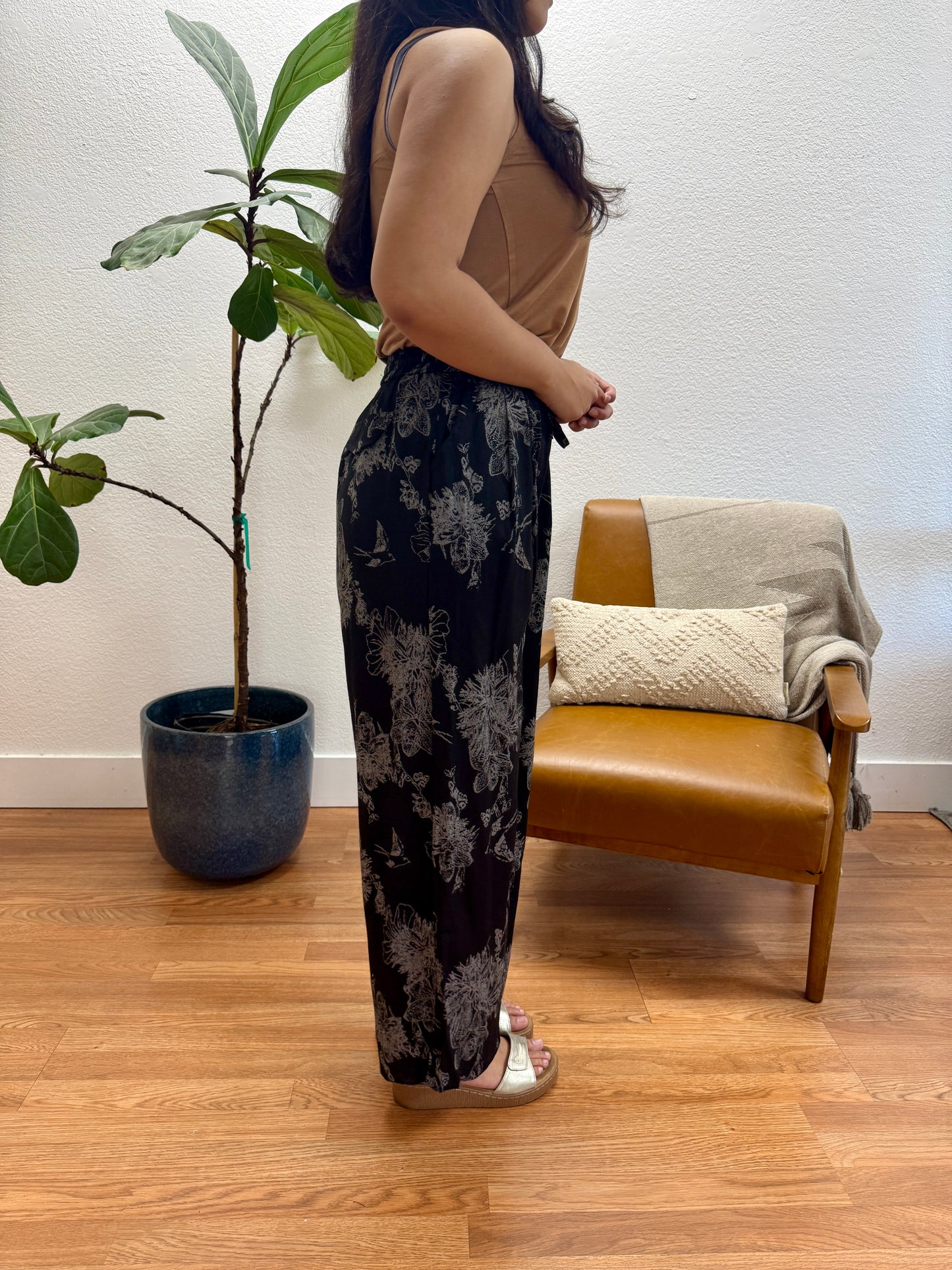 Black Abstract Wide Leg Pants