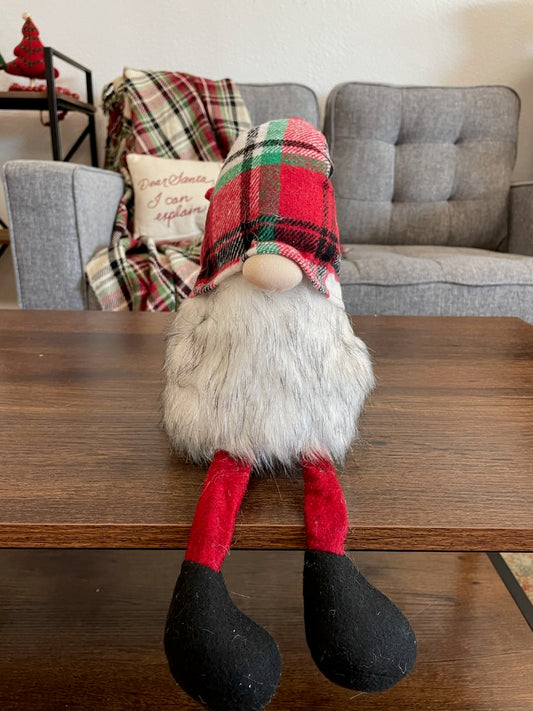 Christmas Plaid Gnome With Hanging Legs