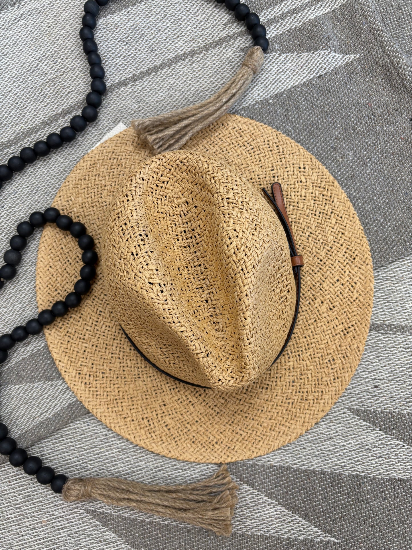 Panama Hat with Faux Leather Band Accent