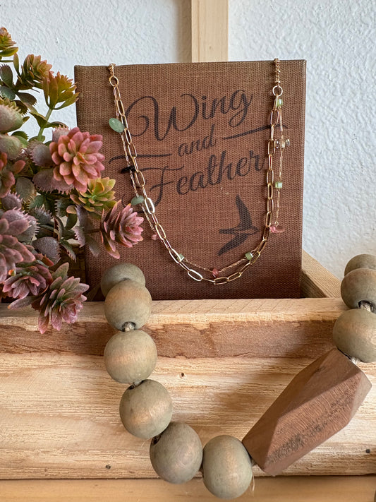 Stone Chip Mixed Chain Necklace