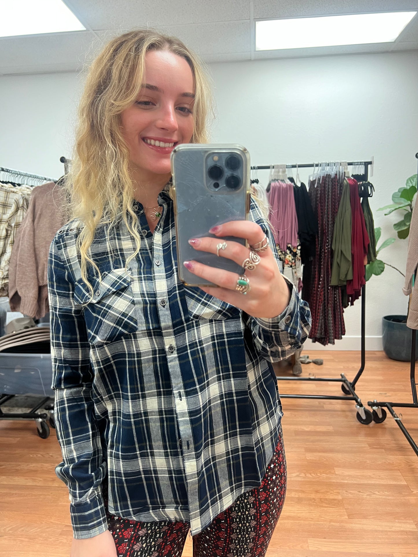 Navy Plaid Button Down