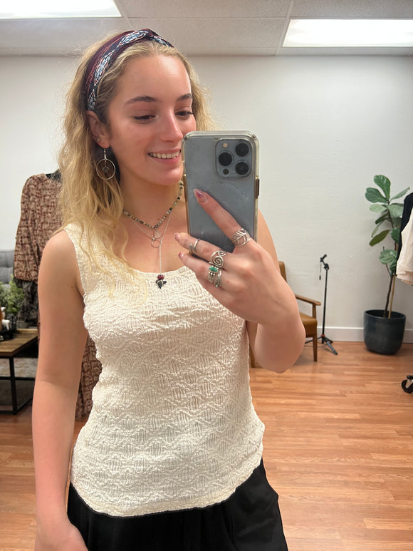 Cream Textured Knit Tank