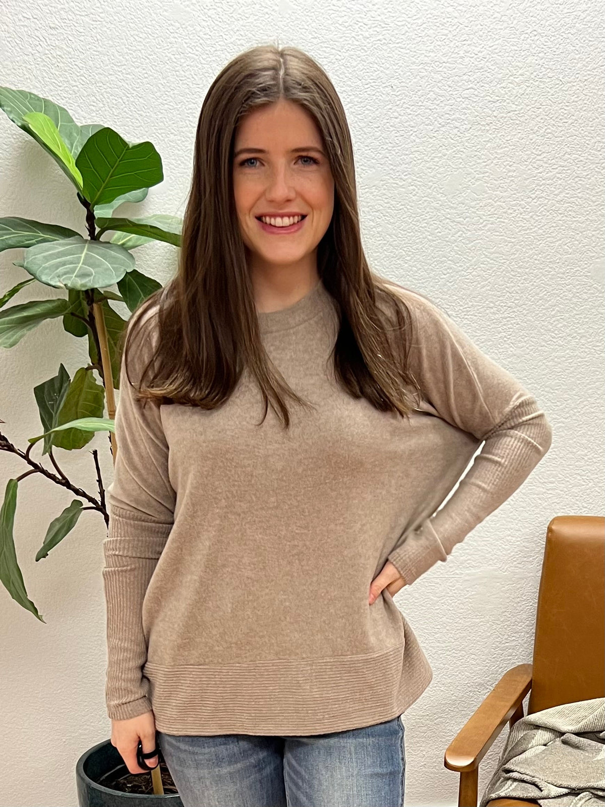 Ash Mocha Brushed Dolman Sweater