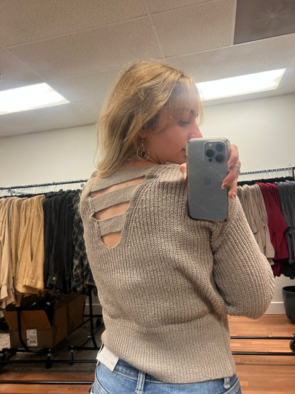 Taupe Dolman Strappy Back Sweater