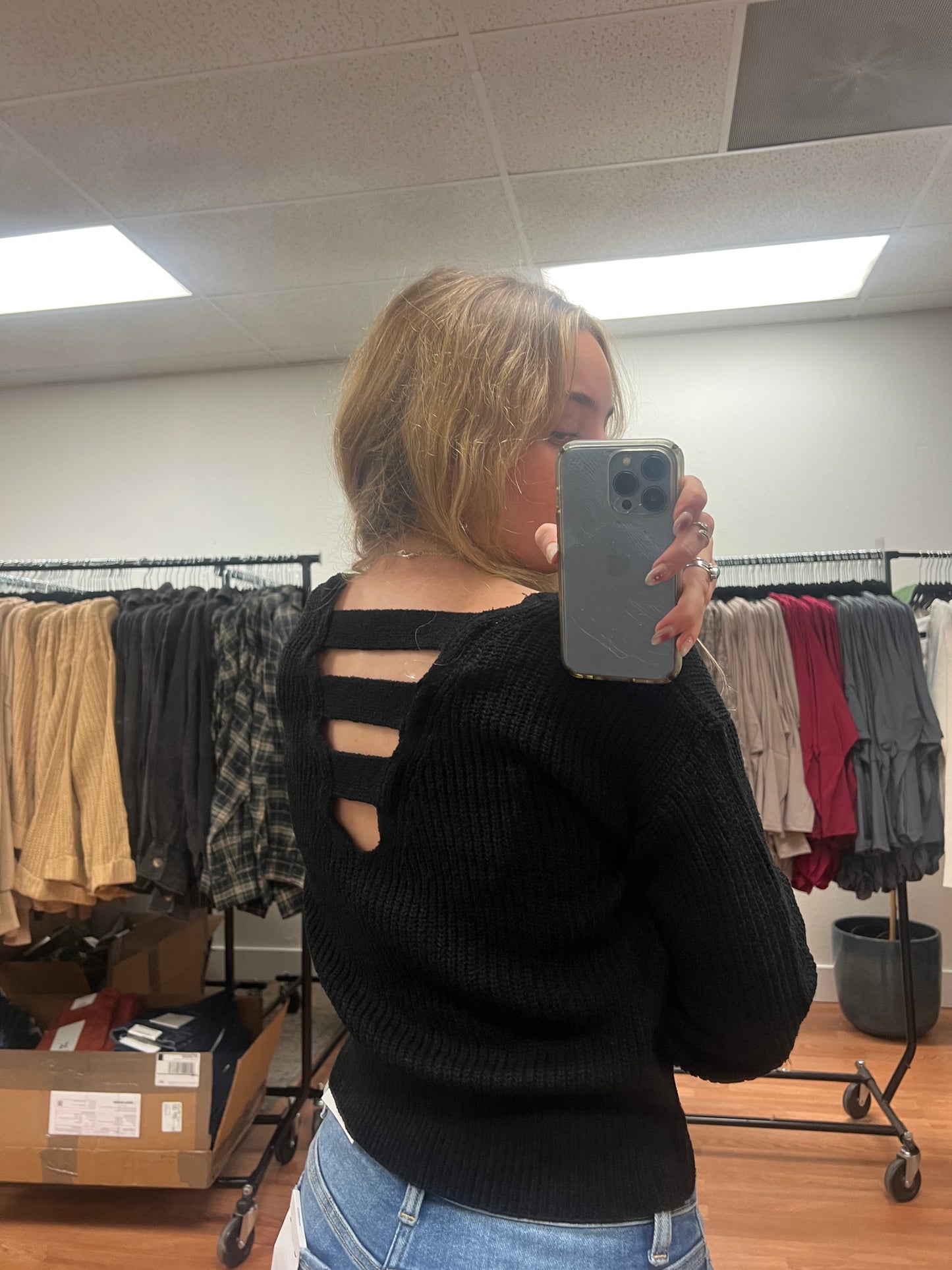 Black Dolman Strappy Back Sweater