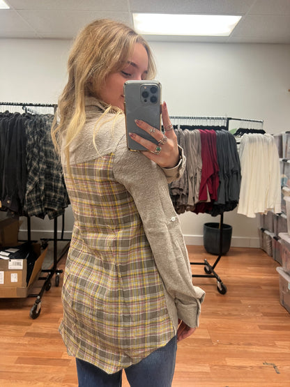 Taupe Plaid Back Collared Blouse