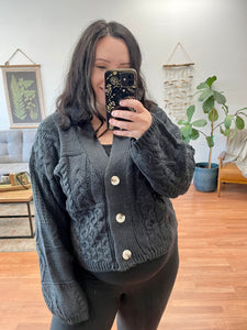 Charcoal Cable Knit Cardigan