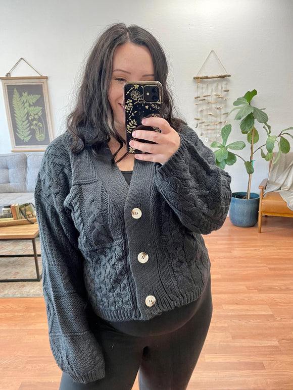 Charcoal Cable Knit Cardigan