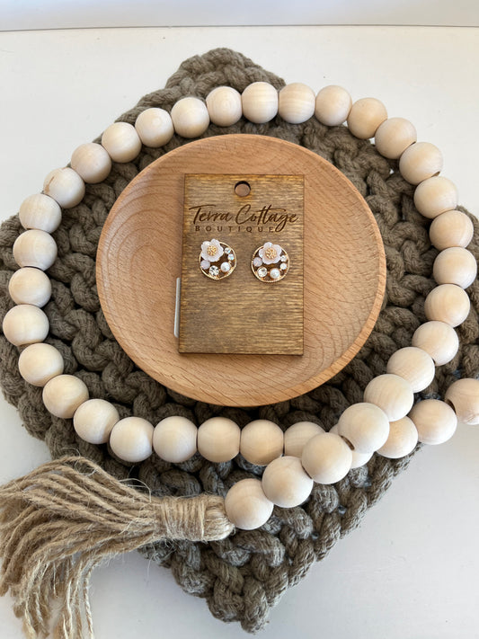 White Crystal Flower Bridal Earrings