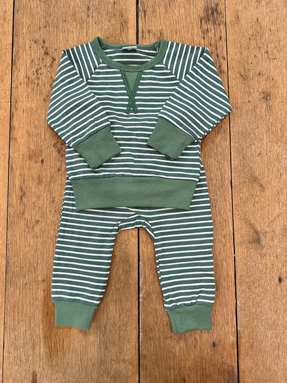 Green Stripe Contrast Stitch Baby Sweatsuit