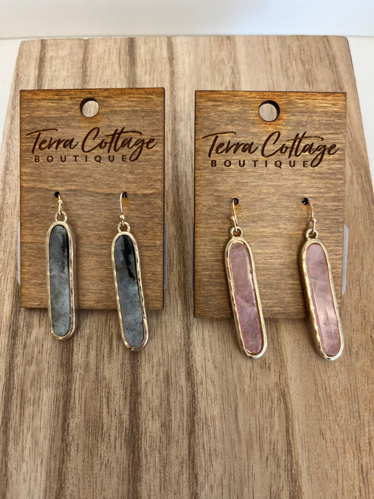 Metal Bar Stone Earrings