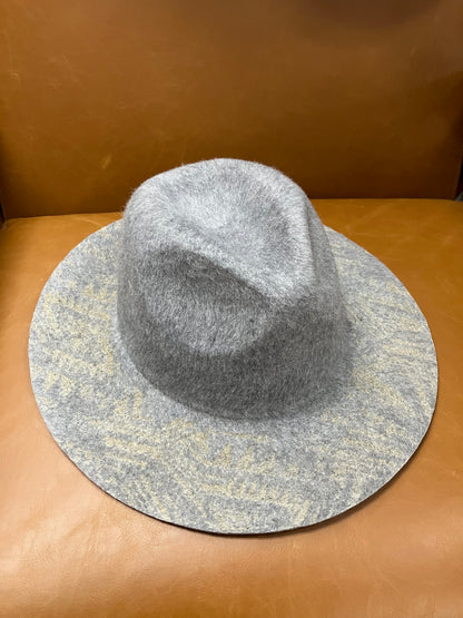 Heather Grey Wool Ethnic Brim Panama Hat