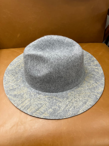 Heather Grey Wool Ethnic Brim Panama Hat