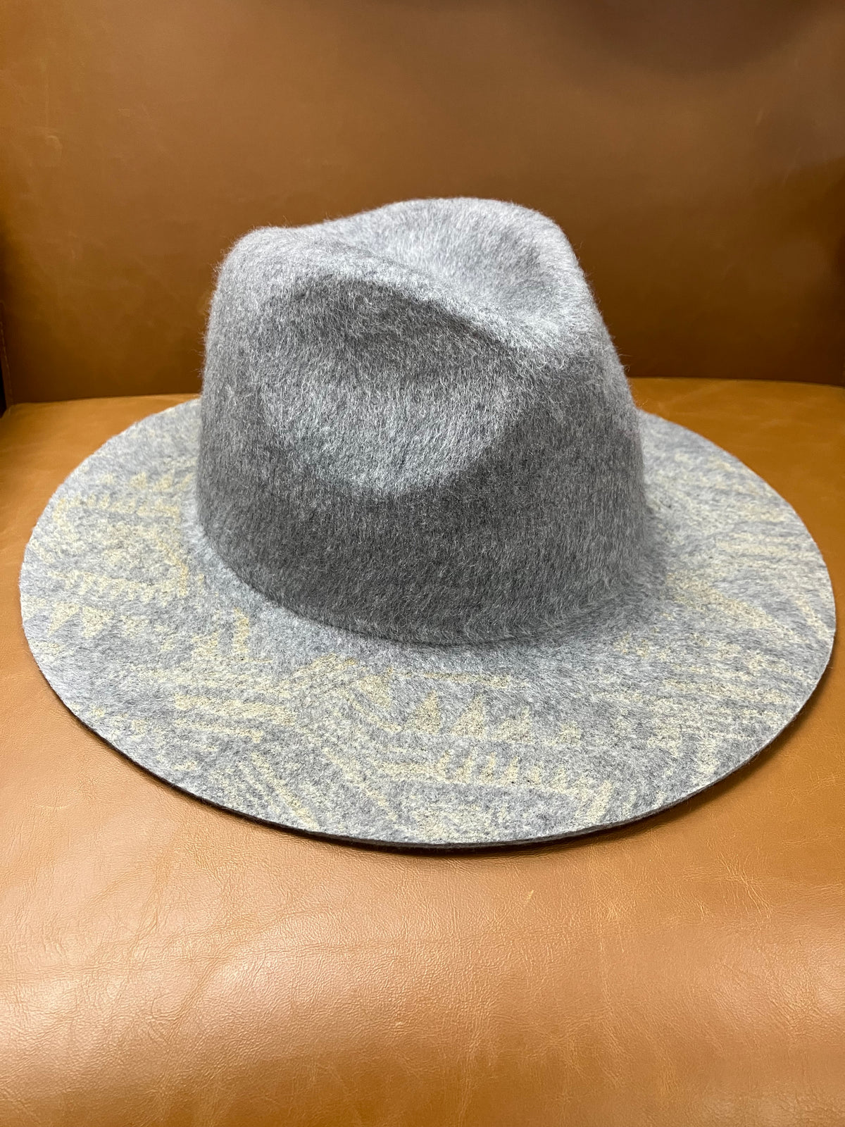 Heather Grey Wool Ethnic Brim Panama Hat