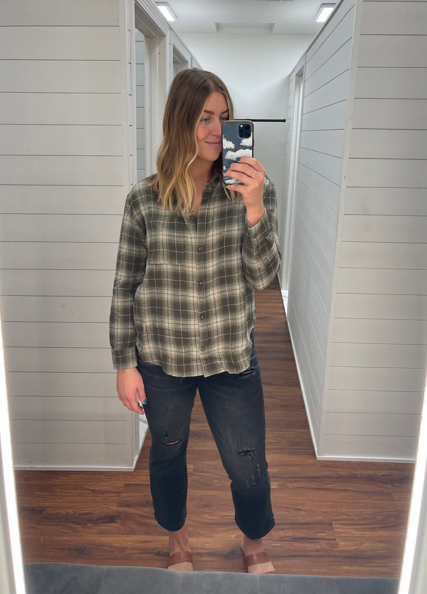 Olive Boyfriend Plaid Button Up Shirt