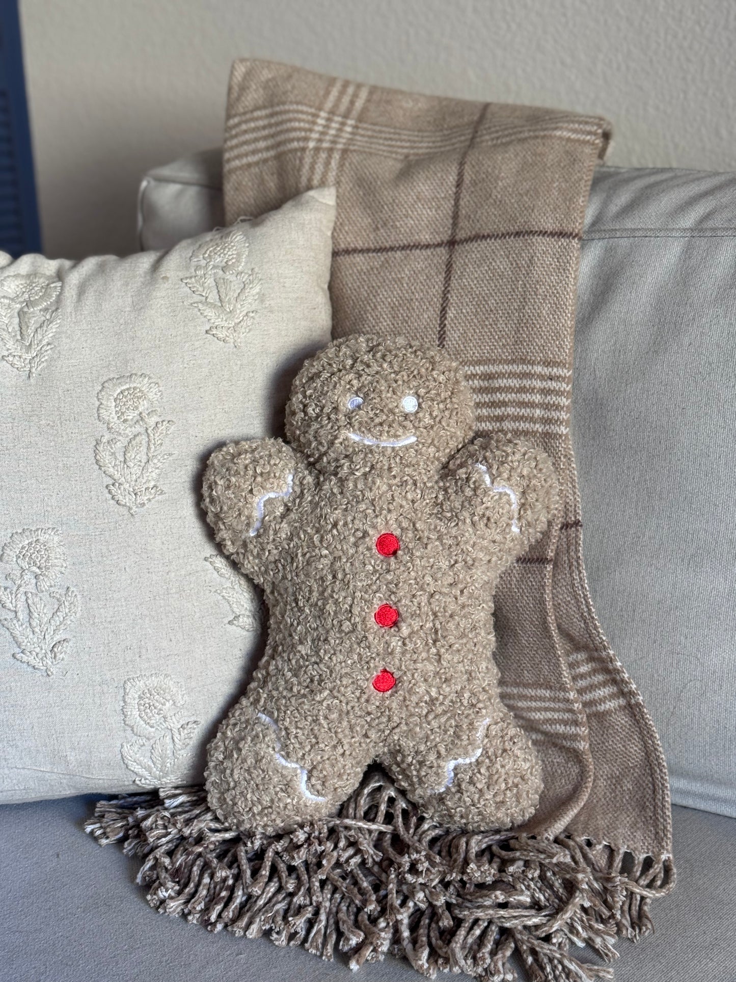 Gingerbread Man Boucle Pillow