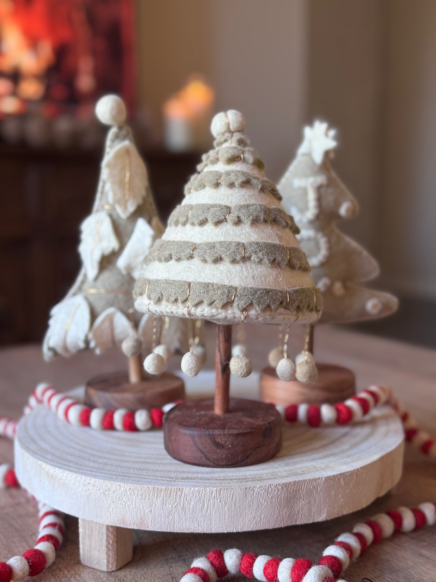 Neutral Handmade Wool Felt Tree w/ Embroidery