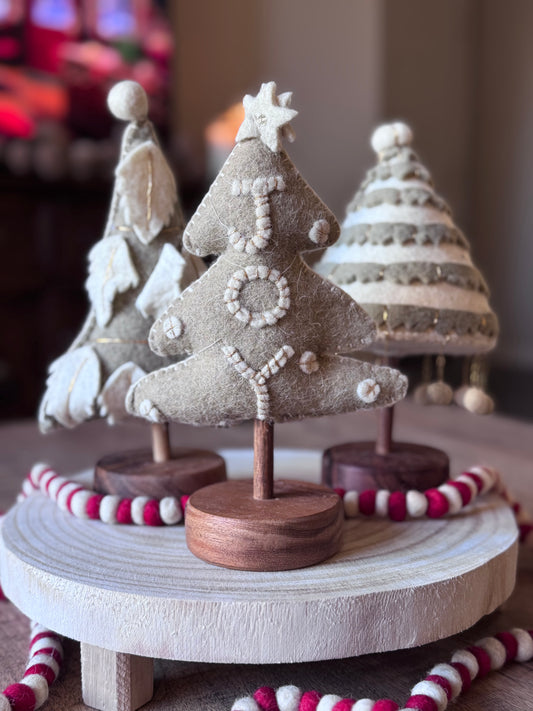 Neutral Handmade Wool Felt Tree w/ Embroidery