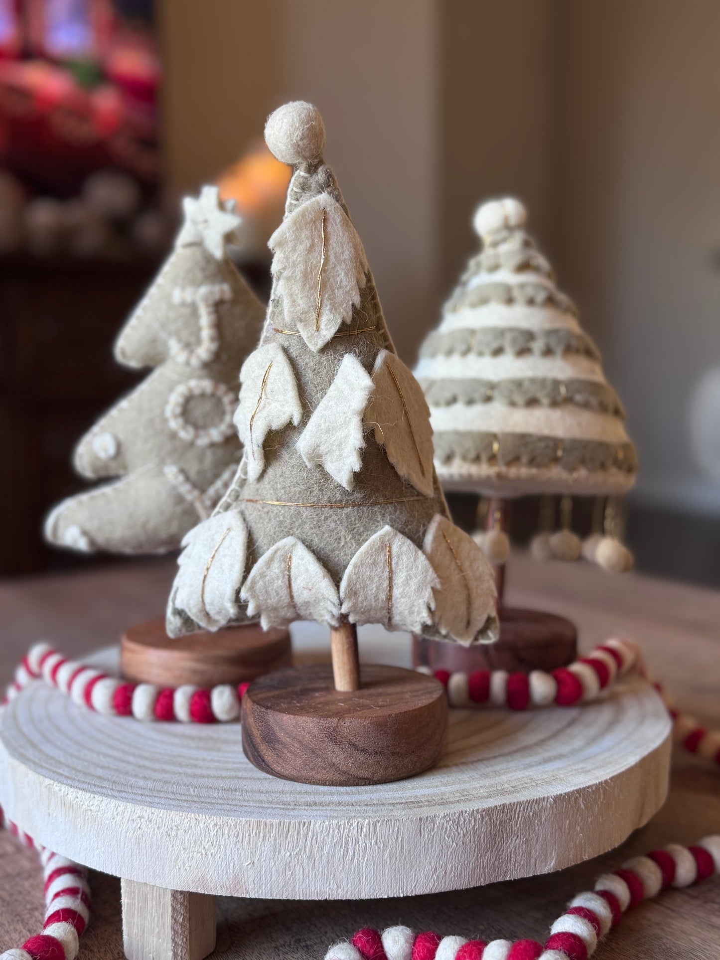 Neutral Handmade Wool Felt Tree w/ Embroidery