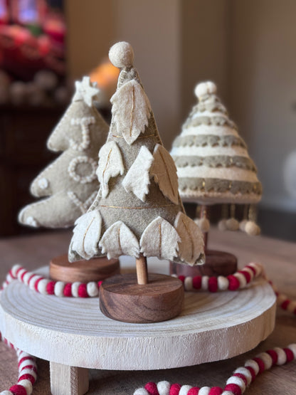 Neutral Handmade Wool Felt Tree w/ Embroidery