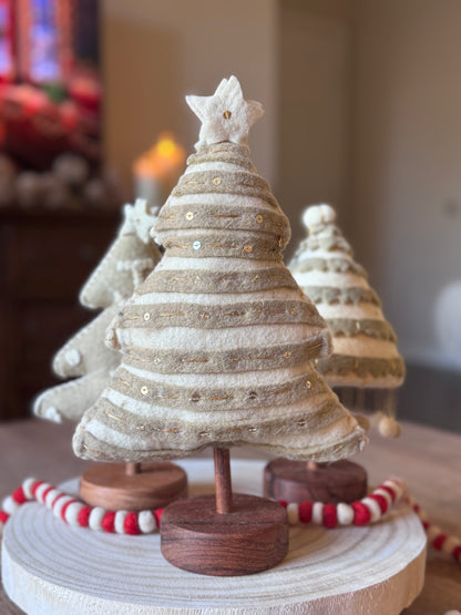 Neutral Handmade Wool Felt Tree w/ Embroidery