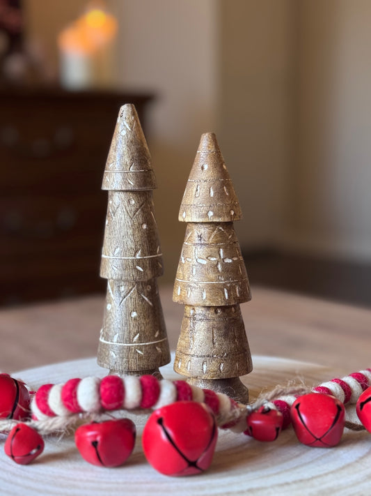 Festive Hand-Carved Wood Tree