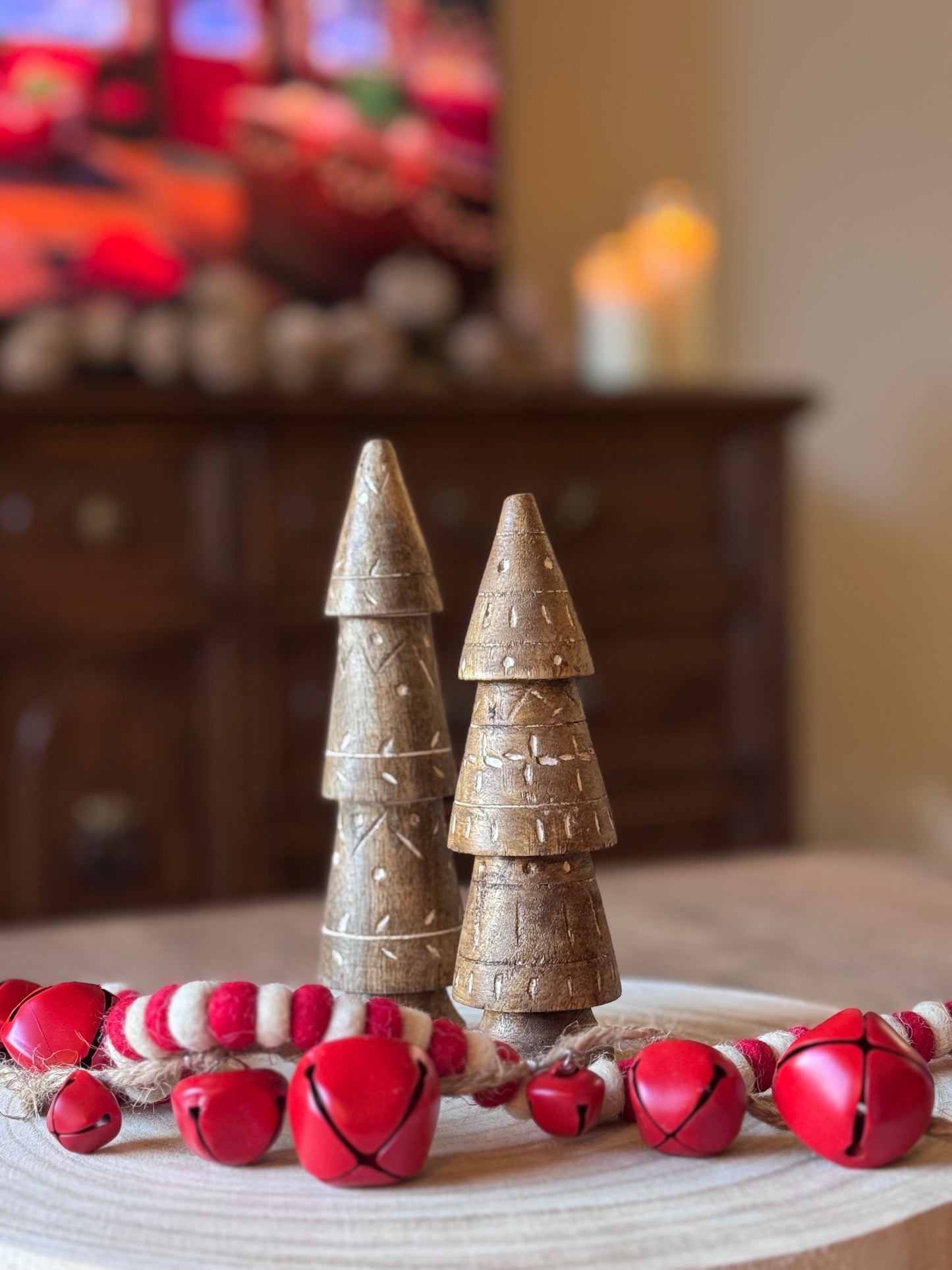 Festive Hand-Carved Wood Tree