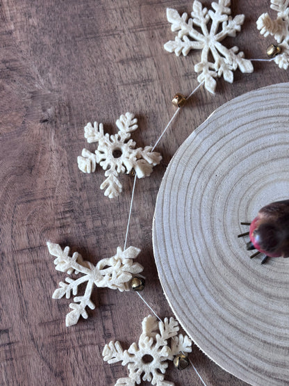 Handmade Wool Felt Snowflake & Metal Bell Garland