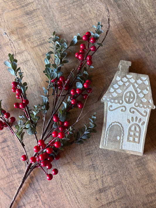 Boxwood & Berry Flocked Floral Branch