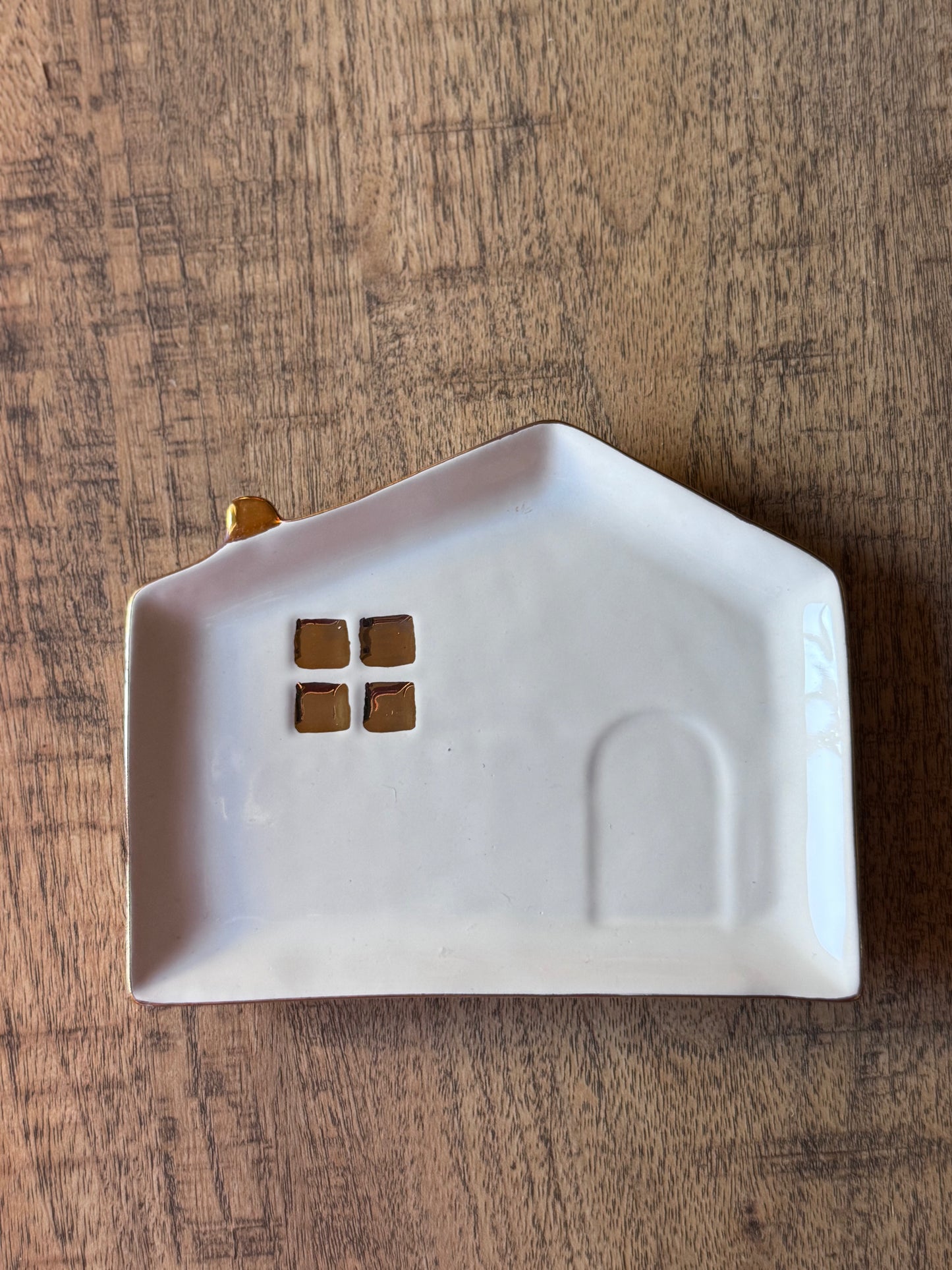 Electroplated White Ceramic House Tray