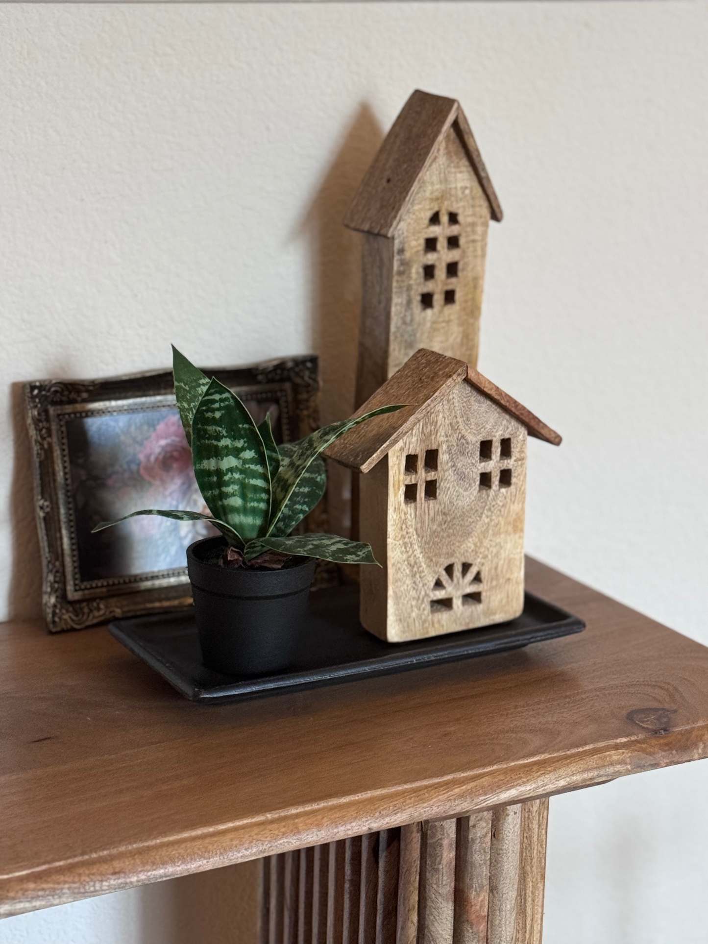 Carved Mango Wood House - Terra Cottage