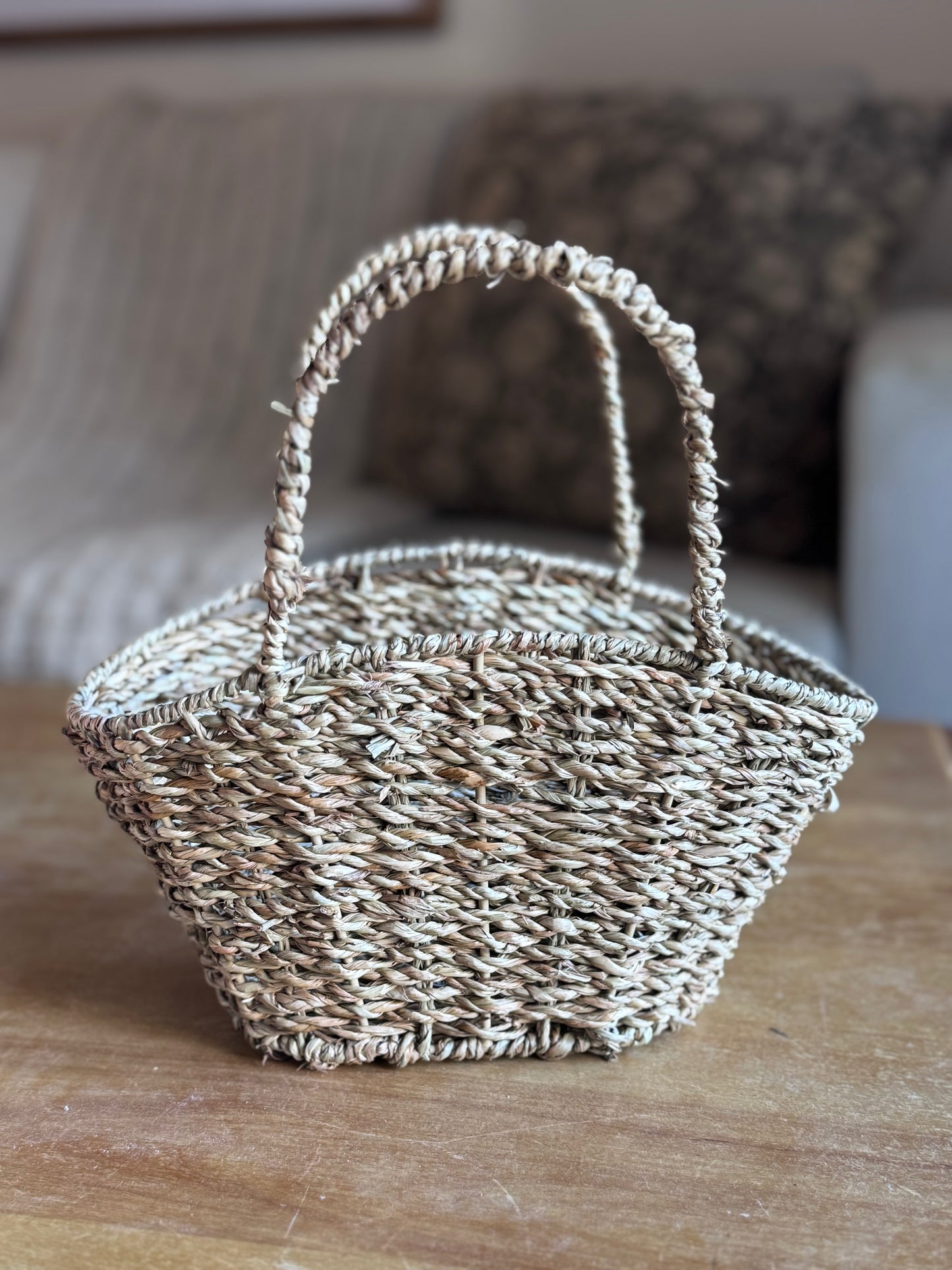 Oval Seagrass Mini Shopper Basket with Handles - Terra Cottage