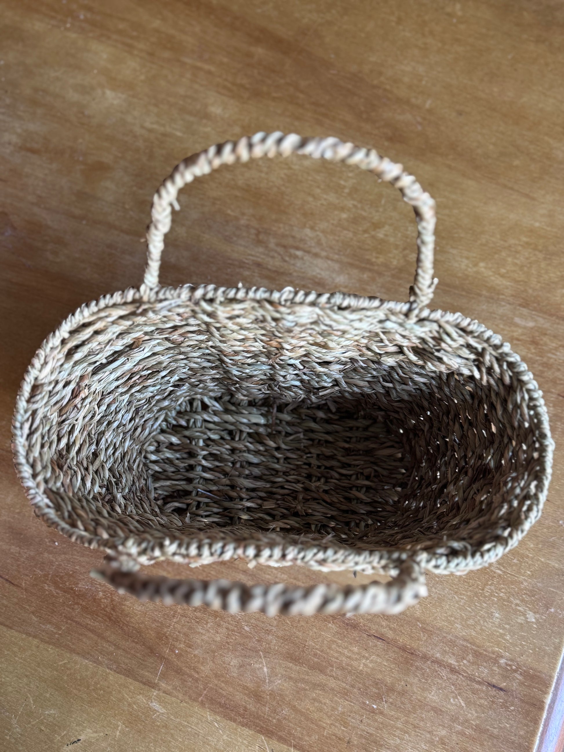 Oval Seagrass Mini Shopper Basket with Handles - Terra Cottage