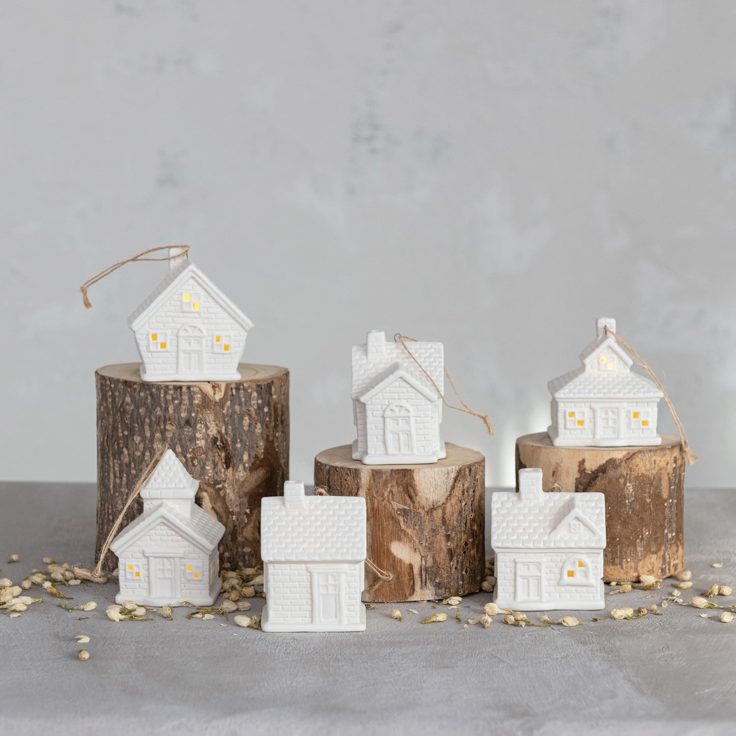 Stoneware Village Light Up Ornaments