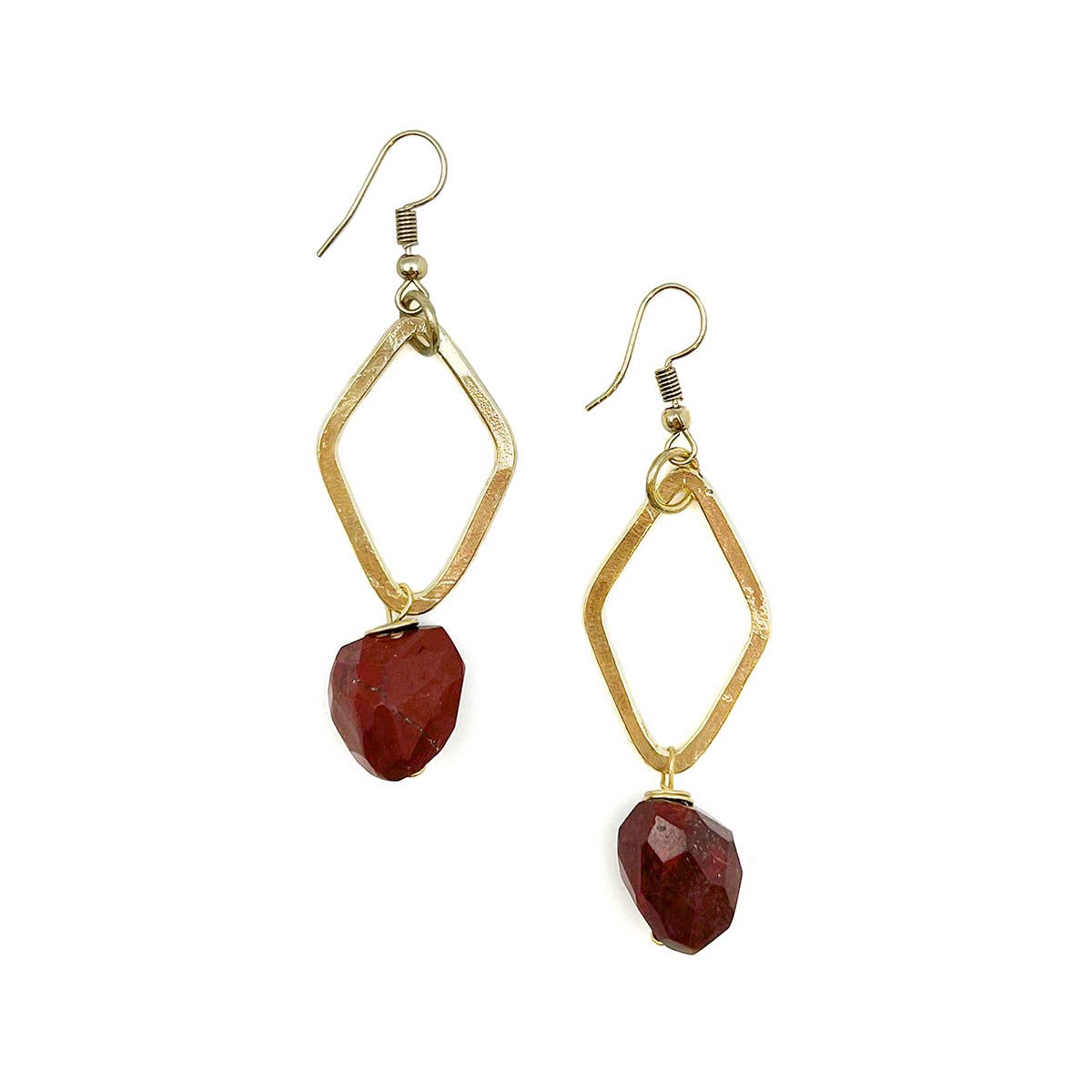 Gold-Plated Long Earrings With Red Jasper Stones
