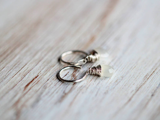 Moonstone Dangle Hugs: Sterling Silver / Small