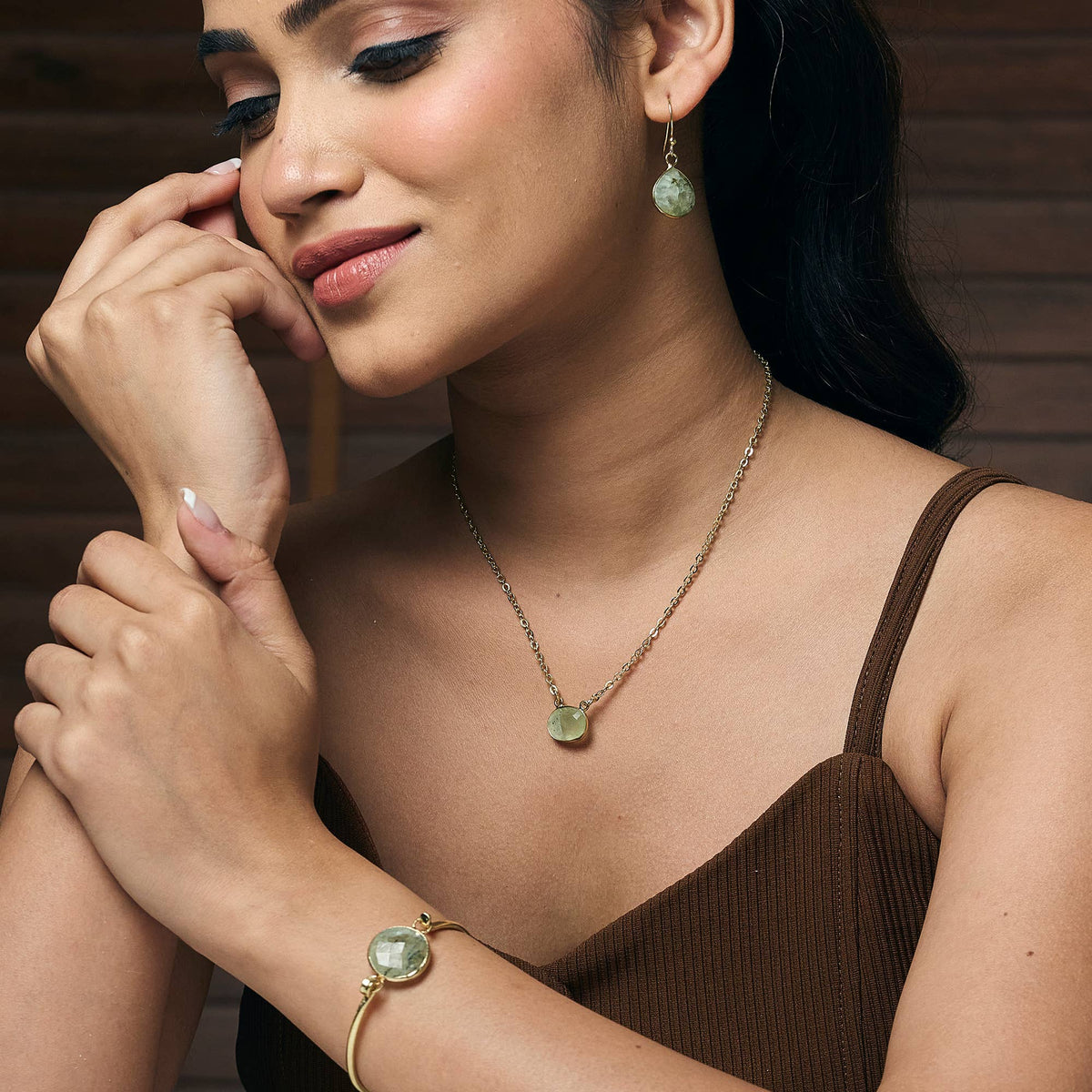 Gold Plated Necklace- Prehnite
