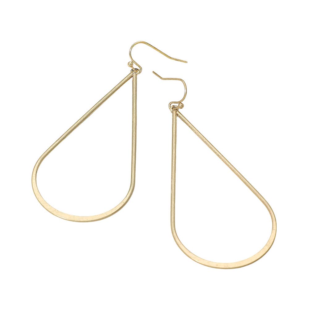 Sleek Metal Open Teardrop Earrings: Gold