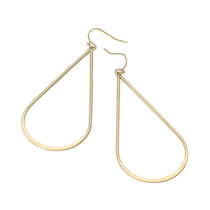 Sleek Metal Open Teardrop Earrings: Gold