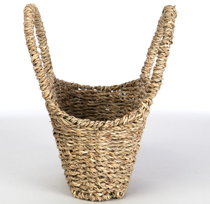 Oval Seagrass Mini Shopper Basket with Handles - Terra Cottage