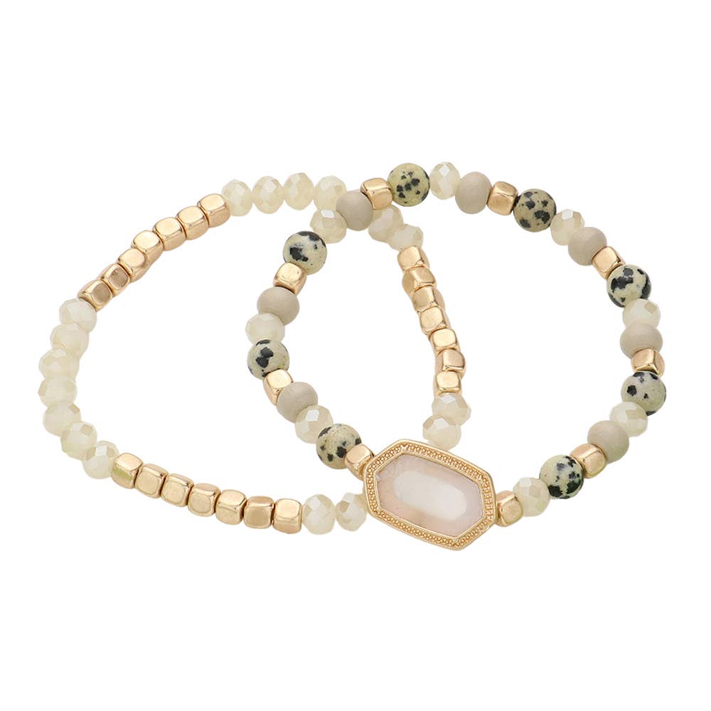 Natural Stone Beaded Hexagon Multi Layered Bracelet Set
