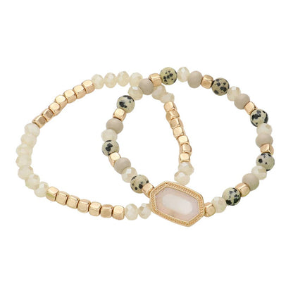 Natural Stone Beaded Hexagon Multi Layered Bracelet Set