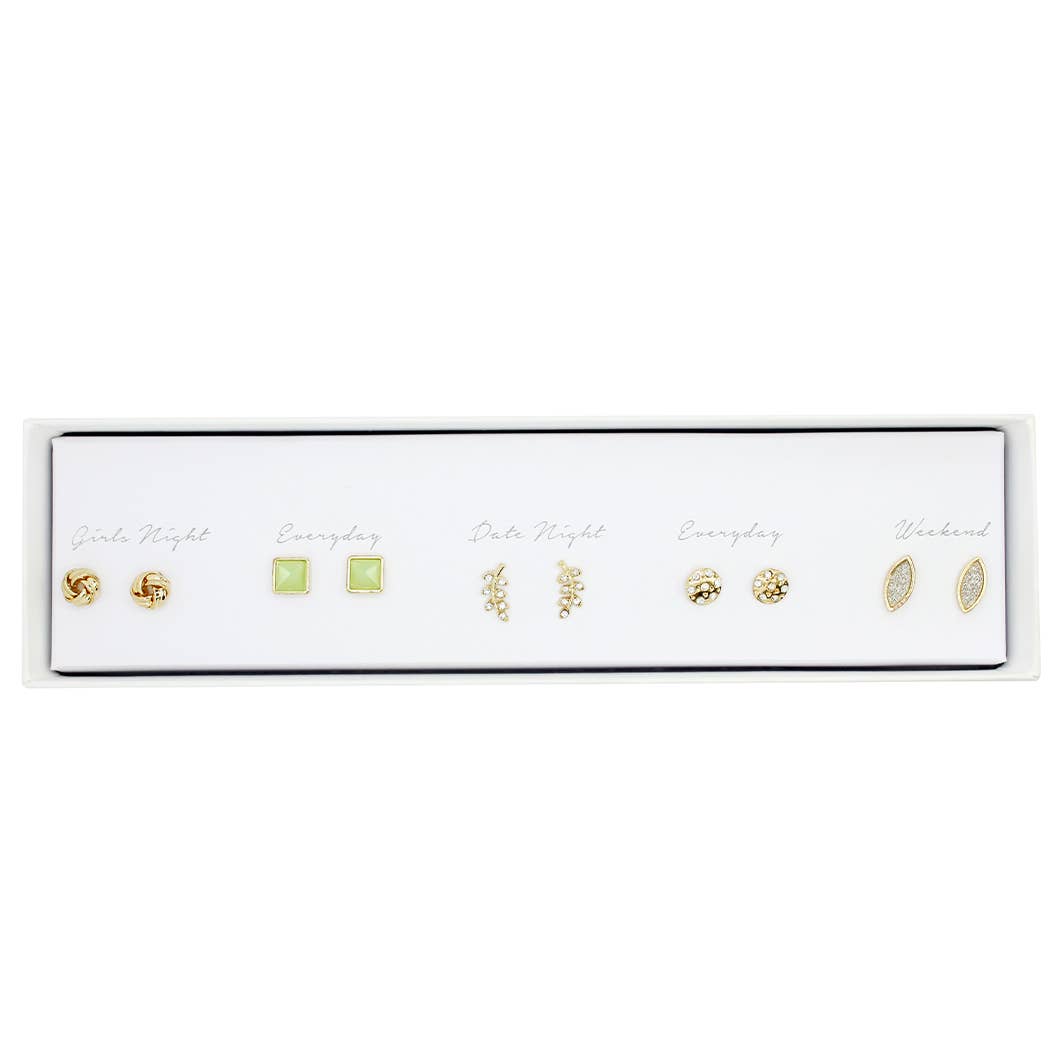 5 Pairs Multipack Stud Earrings Set with Gift Box