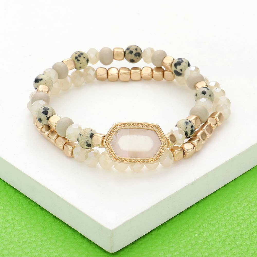 Natural Stone Beaded Hexagon Multi Layered Bracelet Set