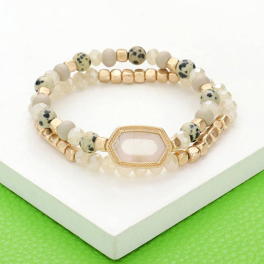 Natural Stone Beaded Hexagon Multi Layered Bracelet Set