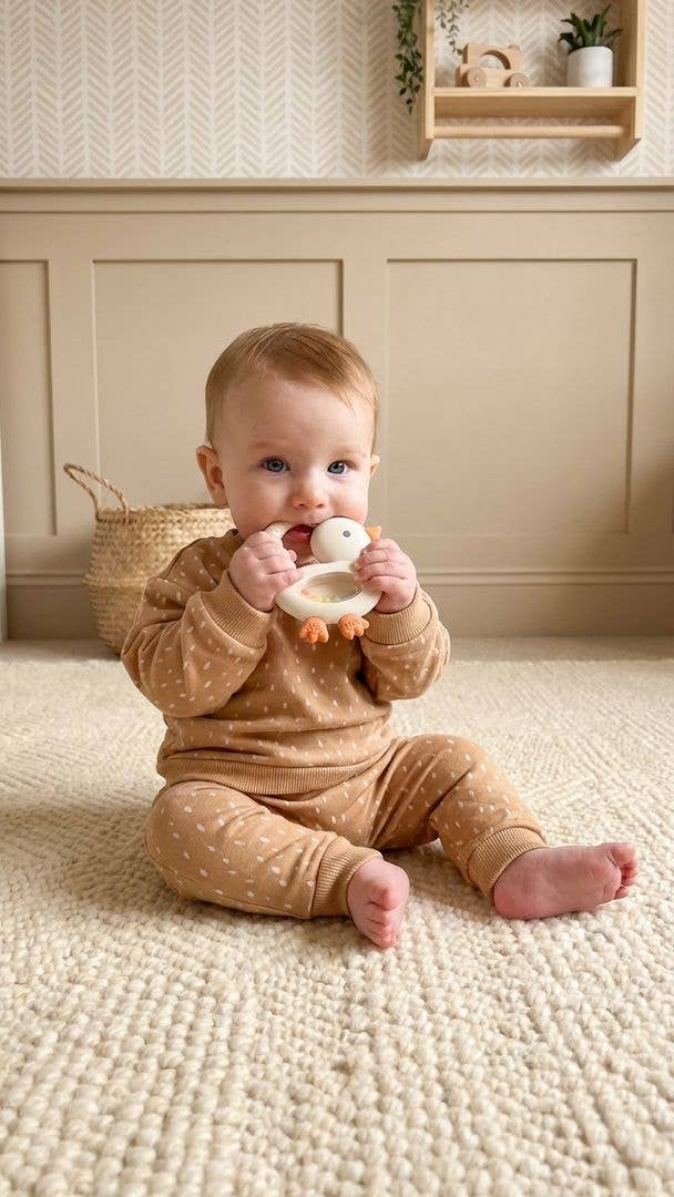 Silicone Teether with Rattle: Goose