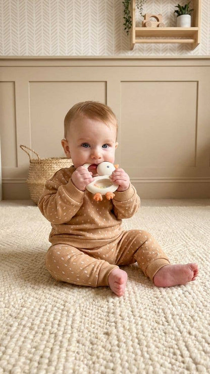 Silicone Teether with Rattle: Goose