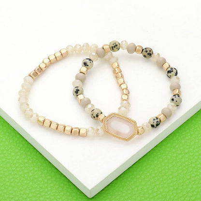 Natural Stone Beaded Hexagon Multi Layered Bracelet Set