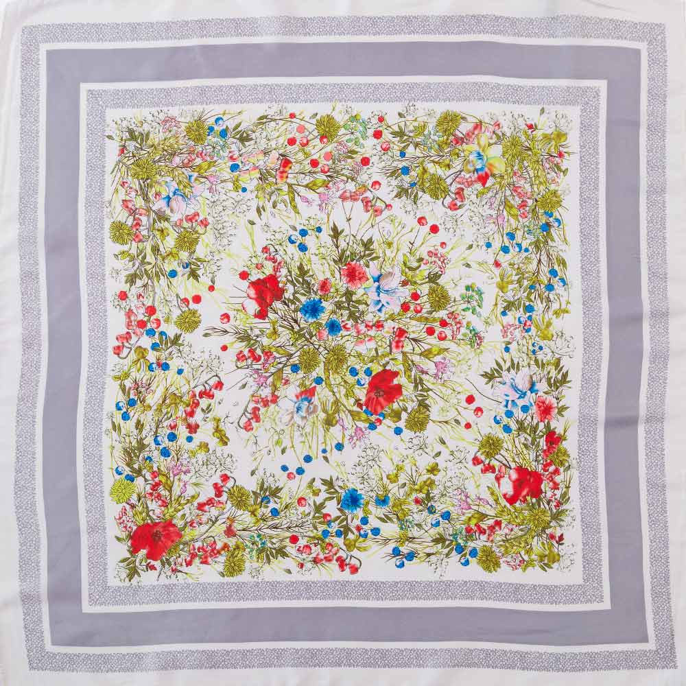 Wild Flower Garden Print Square Bandana Scarf: Gray