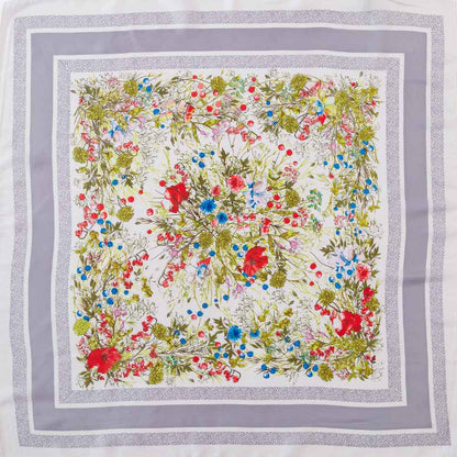 Wild Flower Garden Print Square Bandana Scarf: Gray